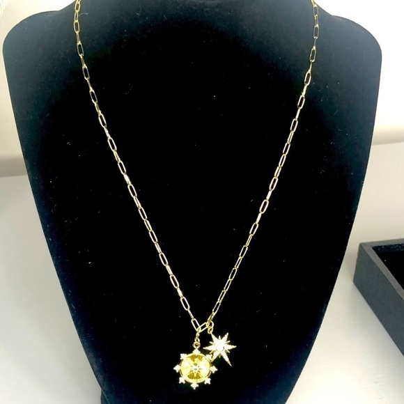 New Jennifer Miller starburst charm necklace 14K gold paper clip chain CZ - Picture 6 of 10